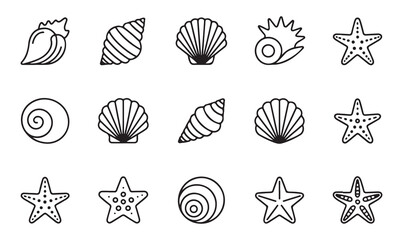 Set of ocean-themed illustrations featuring starfish and seashells, perfect for coastal decorations.
