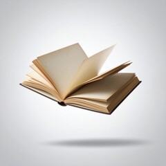 Fototapeta premium Opened Vintage Book Floating with Aged Paper Pages on Soft Gray Background