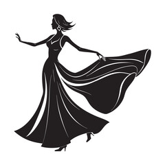 Woman Twirling In Flowing Gown Silhouette