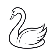 Swan Front View Outline Vector on White Background