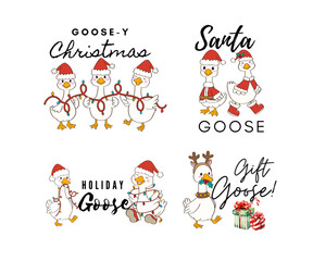 Whimsical Holiday Goose Clipart, Christmas Goose and Presents Collection