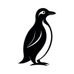 Penguin Side View Black Silhouette Vector on White Background