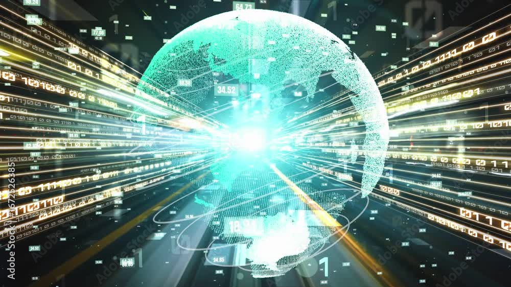 Wall mural futuristic global network and tacit digital data transfer 3d graphic . concept of smart digital tran