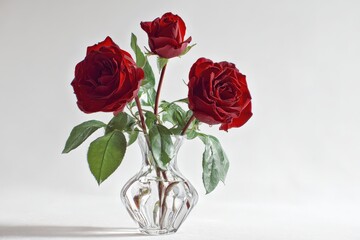 Elegant arrangement of red roses in crystal vase for floral decor