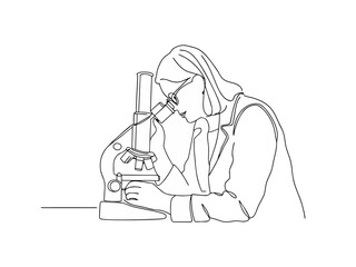 3d a scientist looking through a microscope continue  on white background