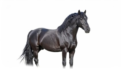 Majestic black stallion stands proudly against a white background.