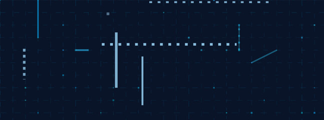 Abstract vector tech background with geometric lines and dots on dark grid.