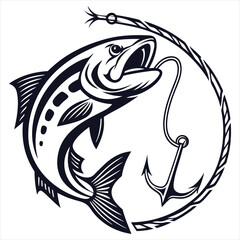 Jumping Fish and Fishing Hook Vector Illustration