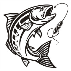 Jumping Fish and Fishing Hook Vector Illustration