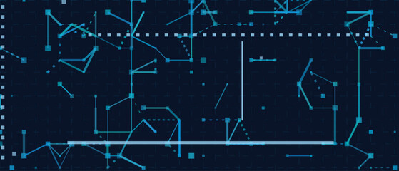 Abstract vector tech background with digital network elements and geometric patterns.