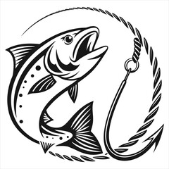 Jumping Fish and Fishing Hook Vector Illustration