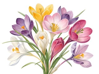 Naklejka premium Vibrant watercolor bouquet of assorted colorful spring crocus flowers
