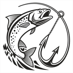 Jumping Fish and Fishing Hook Vector Illustration