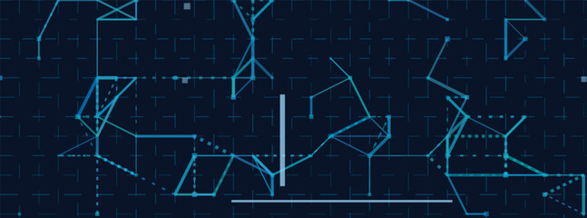 Fototapeta premium Futuristic digital vector tech background with geometric lines and dots.