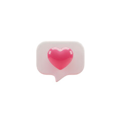 Fototapeta premium 3d icon of pink heart icon in a speech bubble, isolated on transparent background