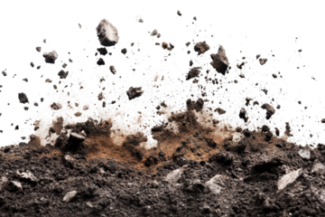 Soil heap with scattered pieces against transparent background, ready for planting and garden use