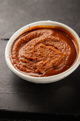 Miso paste spice thick soybean paste for cooking Japanese food tasty snack fresh delicious gourmet food background on the table rustic food top view copy space