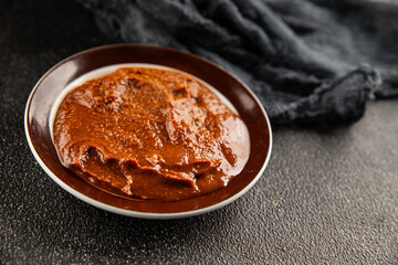 Miso paste spice thick soybean paste for cooking Japanese food tasty snack fresh delicious gourmet food background on the table rustic food top view copy space