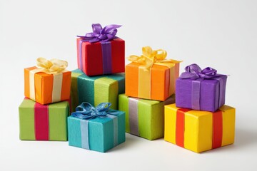 Fototapeta premium Colorful gift boxes stacked in vibrant arrangement for celebrations