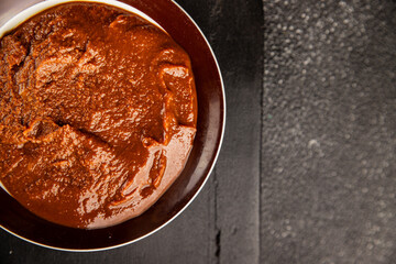 Miso paste spice thick soybean paste for cooking Japanese food tasty snack fresh delicious gourmet food background on the table rustic food top view copy space