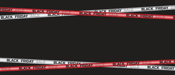 Black Friday sale banner with red and black crossed ribbons and tapes on a red background. Sale, Offer, Graphic elements. Vector illustration