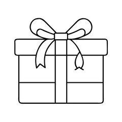 Gift box outline vector drawing present with ribbon and bow for birthday christmas or holiday celebration