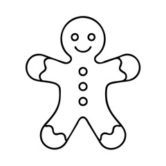 Gingerbread man outline drawing for christmas holiday coloring page and decoration vector design