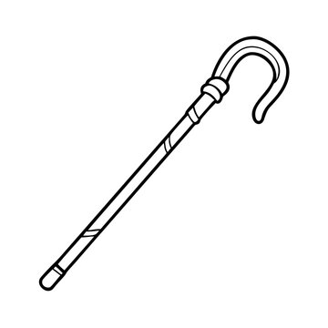 Discover the elegance of a shepherd's crook: vintage walking stick and cane vector outline art