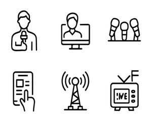 Set of outline icons related to news. Linear icon collection