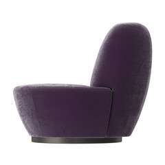 Modern Swivel Armless Chair, Purple Velvet, Side View 3D Render