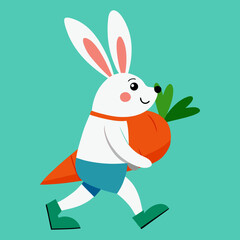 Vector art illustration of a rabbit carrying a carrot