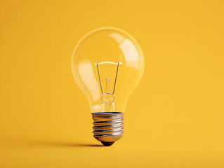 Classic incandescent light bulb on yellow background, studio photo