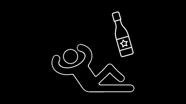 Animated alcoholism icons in thin line style