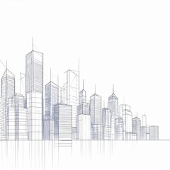 Obraz premium Minimalist Cityscape Skyline with White Background and Geometric Line Illustration