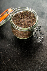 Chia seeds healthy superfood tasty snack fresh delicious gourmet food background on the table rustic food top view copy space keto and paleo diet vegan and vegetarian food