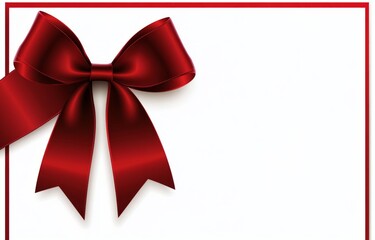 Fototapeta premium Elegant gift card with a bow and red ribbon, isolated on a white background. Free space for text