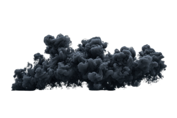 Black smoky cloud floats eerily in air, opaque dark cumulus texture, isolated on transparent background, dramatic effect on White