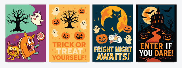 Halloween Vector Graphic Designs Featuring Spooky Themes for Posters, Banners, Invitations, and Holiday Decorations for an Eerie Season