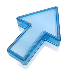 Glossy blue 3d cursor arrow icon pointing up and right isolated on transparent background