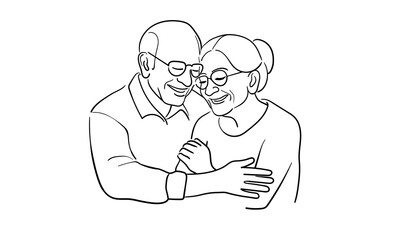 Grandparents together continuous line art drawing isolated on white background. Love line art drawing. Vector illustration	