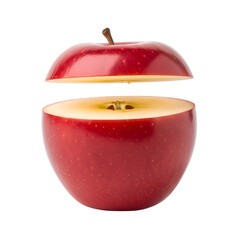 A detailed and professional-quality visual of a whole red apple with its top sliced off to show the core, a classic healthy fruit isolated on transparent background.