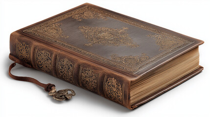 An old book is isolated on a white background, showcasing worn pages, vintage charm, and timeless literary character.