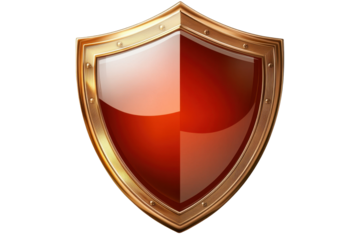 Gleaming golden shield, a medieval emblem of protection against enemies on a transparent background, perfect for historical reenactments