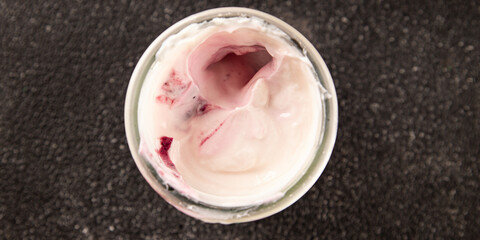Yogurt or Skir with berries fresh sour natural product tasty snack fresh delicious gourmet food background on the table rustic food top view copy space