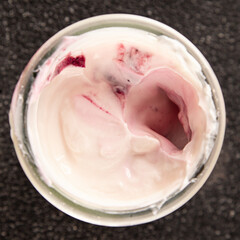 Yogurt or Skir with berries fresh sour natural product tasty snack fresh delicious gourmet food background on the table rustic food top view copy space