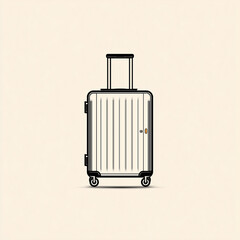 Silver hard-shell suitcase centered on beige background, photo