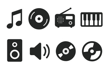 This set of icons features a music icon with various musical elements