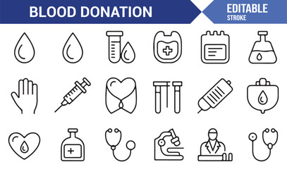 Set of editable icons for medical and blood donation projects