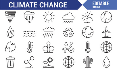 Editable climate change vector icons for sustainability campaigns and projects