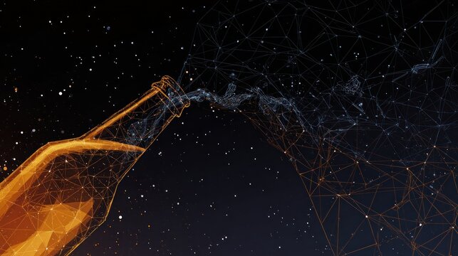 Abstract bottle exploding in space